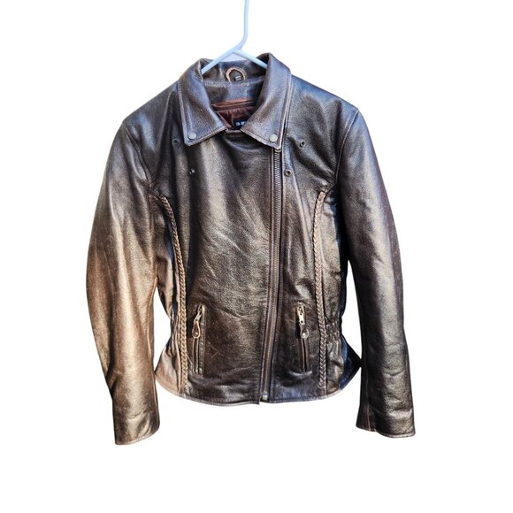 Milwaukee Leather Women’s L Brown Motorcycle Jacket Zip-Out Liner Braided Stud D - Picture 5 of 12